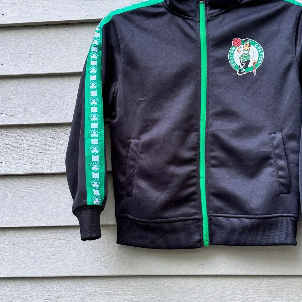 NBA Boston Celtics Kids Black Green Full Zip Track Jacket Icer Brands Size S 8
